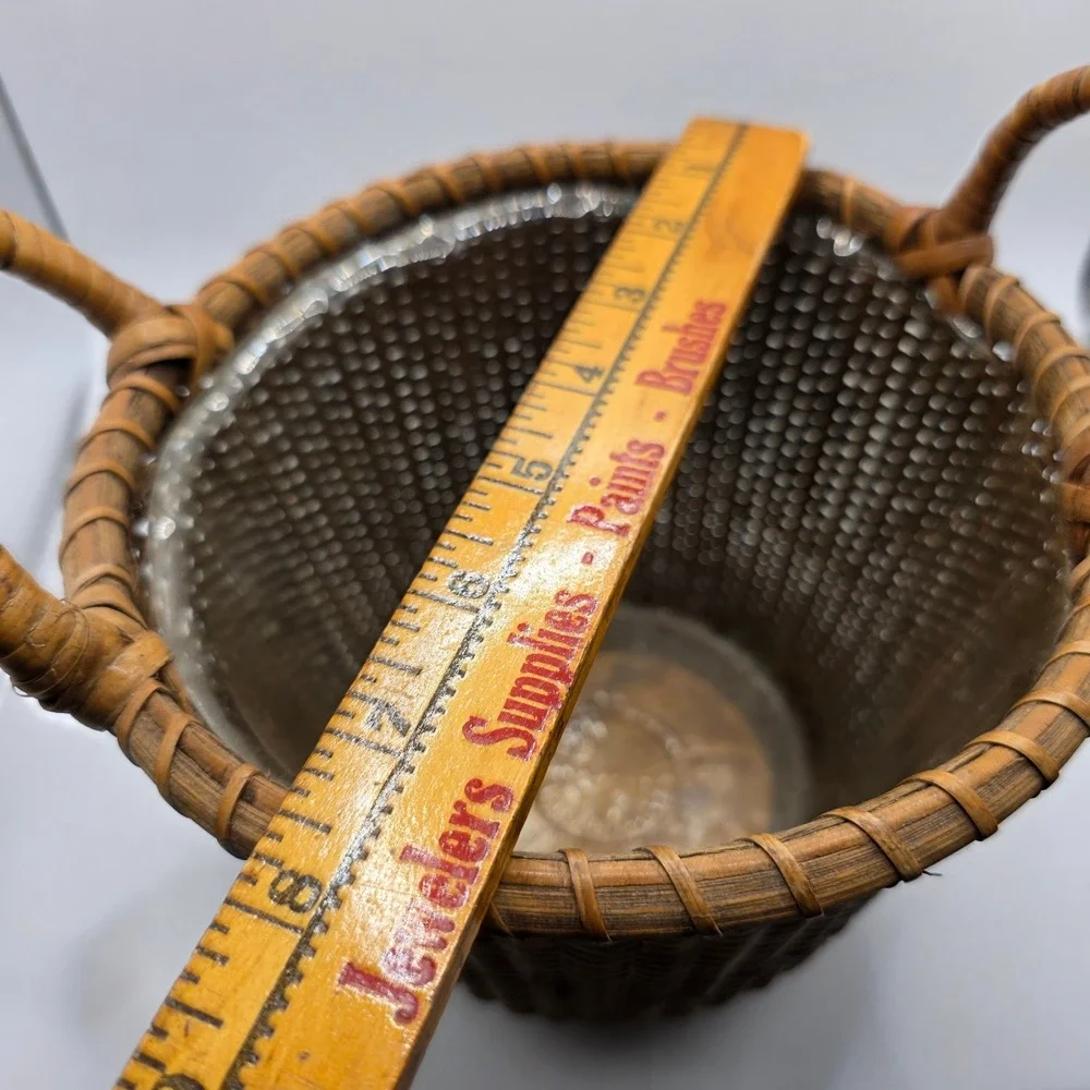 Vintage Nantucket Style Basket Planter  Wooden Base and Plastic Liner